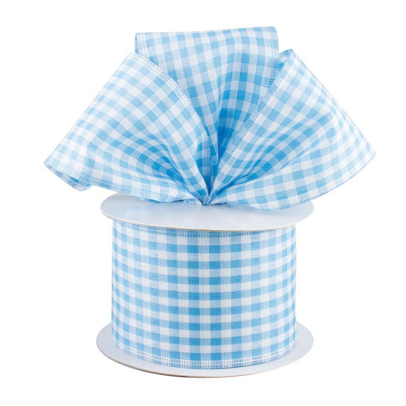 GiftWrap Etc. شريط سلكي مربعات زرقاء للأطفال - 2 1/2 بوصة × 10 ياردات, عيد الميلاد, قمة الشجرة, ريفي, أقواس, إكليل, زينة, زفاف, حفلة استقبال المولود, كشف الجنس, كعكة الحفاضات, ربيع, صيف, عيد الميلاد, عيد الفصح - Image 2